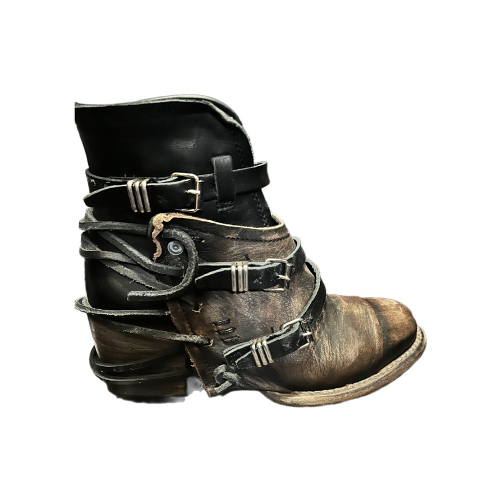 Freebird Crue Size 5 Women's Leather Ankle Boots Black/Brown Rustic Distressed